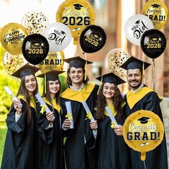 Black and Gold Graduation Balloons Graduation Decorations 2026, 51Pcs Grad Latex