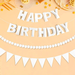 Pre-Strung 3D Rainbow Happy Birthday Banner, 3 PCS Happy Birthday Felt Sign, Pom