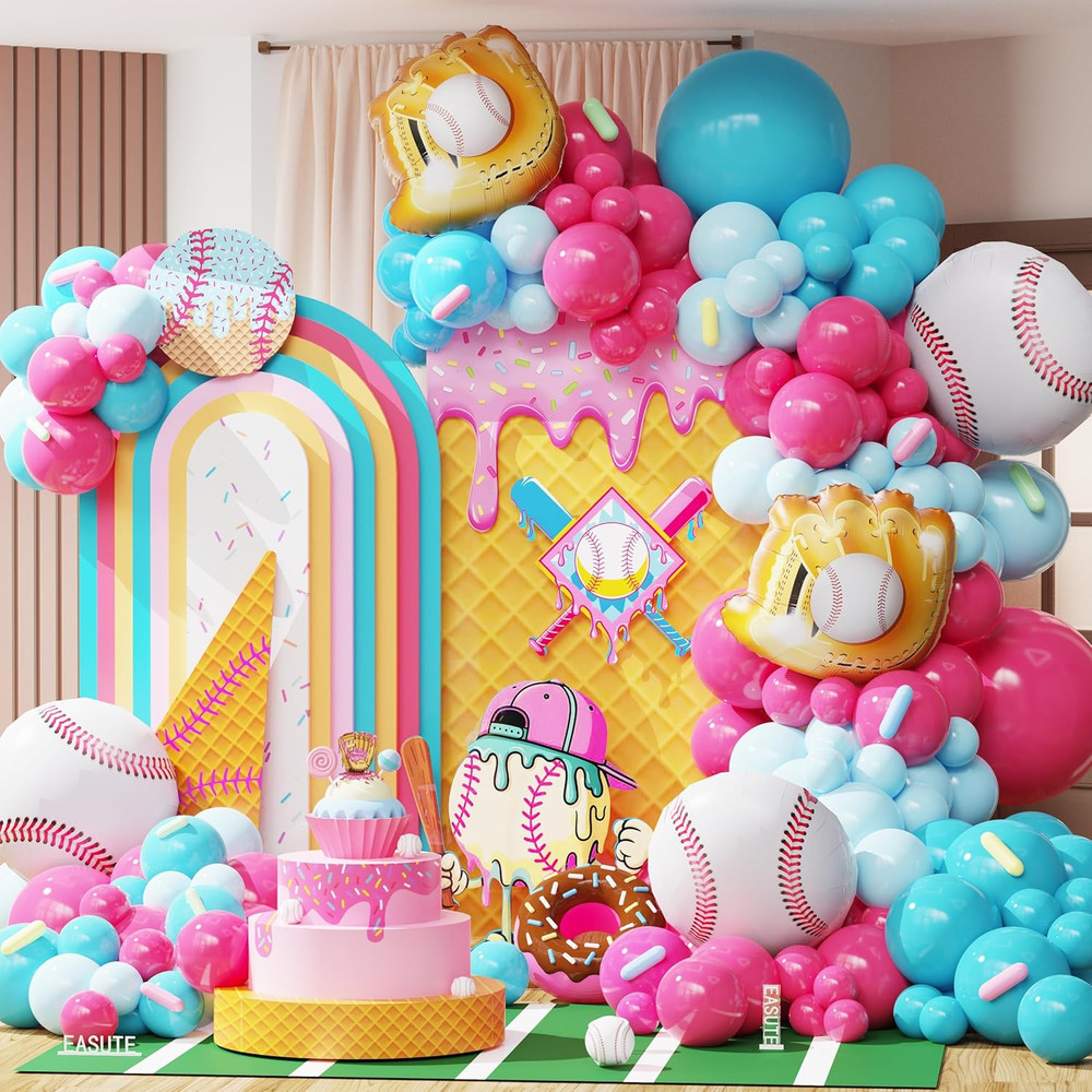 Baseball-Themed Birthday Party Decoration Kit with Ice Cream Balloons, 133PCS