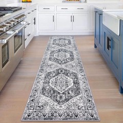KOZYFLY Runners for Hallways 2×8 Ft Washable 8′ x 2′ (Runner), Grey/Blue