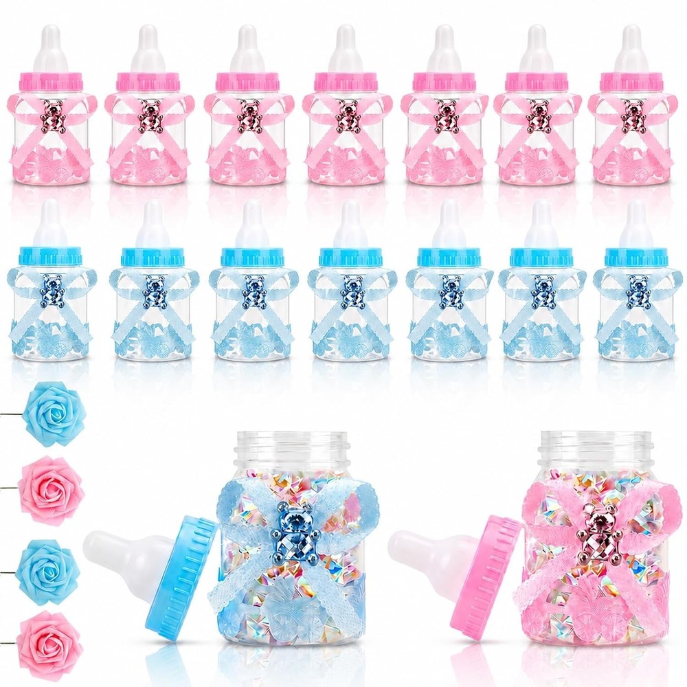 Delightful 24 Baby Bottle Candy Boxes & Handmade Floral Roses for Celebrations