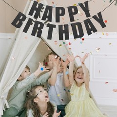 Happy Birthday Banner in Black Glitter for Birthday Party Decorations