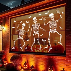 9 Sheets Halloween Skeletons Window Clings Decorations Extra Large White