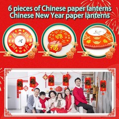 6Pcs 2026 Chinese New Year Horse Decorations Red Fu Lanterns 6.3×9.8in