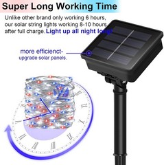 200 LED Solar Fairy String Lights – Red, White & Blue for Patriotic Celebrations