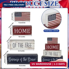 4th of July Decorations, 4 Sets Patriotic Wooden Block Table Centerpieces, Red W