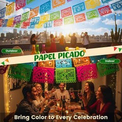DomeStar 2 Packs Mexican Party Decoration, 36 Feet Plastic Papel Mixed color