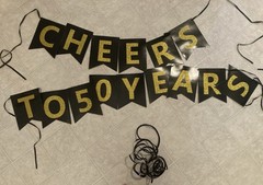 Black & Gold Glittery Happy 50th Birthday/Anniversay Decorations BB