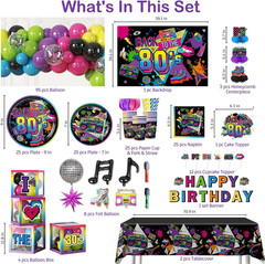 277Pcs 80S Party Decorations Serves 25, All-In-One Set with Back to the 80’S Bac