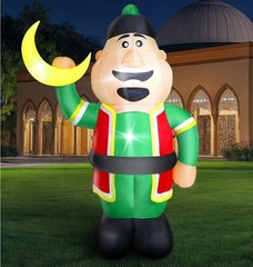 Ramadan Inflatable Decorations 7Ft, Eid Mubarak Moon Inflatable with 4 Bright LE