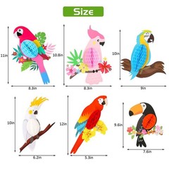 6pcs Tropical Bird Hanging Decoration Parrot Paper Hawaiian Party Bar Wall Decor
