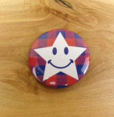 Patriotic Happy Face Star Mini Pin Plaid Checkered Novelty Party Metal Round 14+