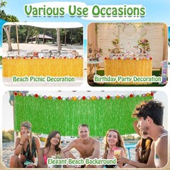 Juexica 8 Packs Luau Grass Table Skirt 9 ft x 30 275 x 75 cm, Yellow, Green