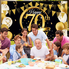 Birthday Party Decoration Extra Large Fabric Black Gold Sign Poster for Annivers