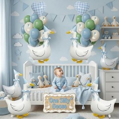 One Silly Goose Birthday Decorations Boy – Goose Balloons with Blue Printed L…