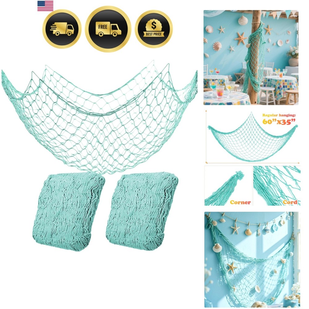 2 Pack Fish Net Decorations for Party, Natural Cotton Hawaiian Party Fishing …