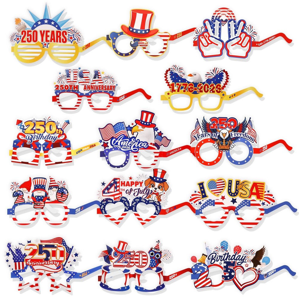 14pcs 250th USA Patriotic Party Decorations Eyeglasses, American 250th Anniversa
