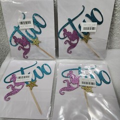 2 Year Old Cake Topper, Baby Shower Mermaid Princess Happy Birthday Photo Props