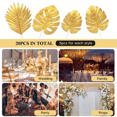 Artificial Palm Leaf Plastic 20 Pack Gold Tropical Leaf Decor Wedding Party Vase