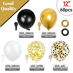 68Pcs Black White Gold Balloons with 12 Inch Black Gold Confetti Balloons for…