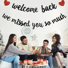 Glitter Black Welcome Back We Missed You So Much Banner,NO DIY,for Welcome Ho…