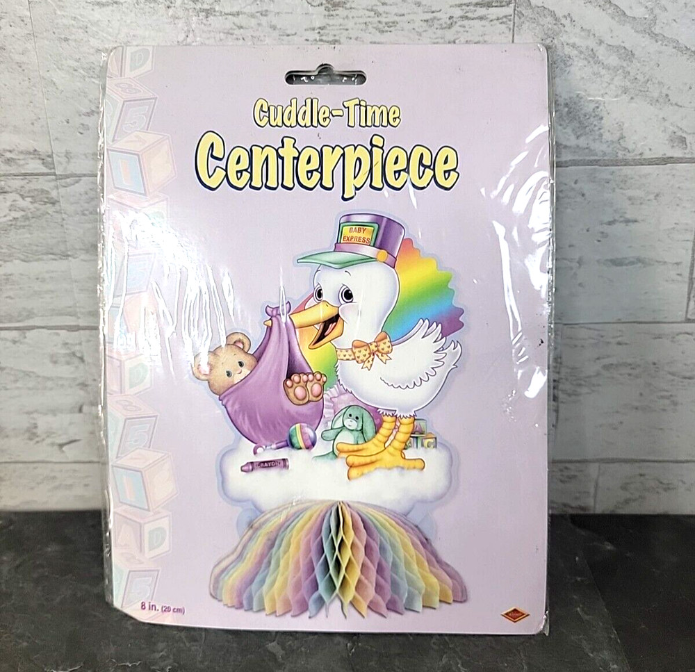 Beistle Stork Baby Shower Honeycomb Centerpiece Decoration Unisex 8″ NOS