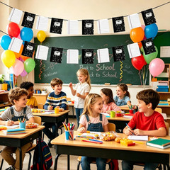 Back to School Banner Paper Backdrop,2 Pack Composition Notebook Classroom Decor