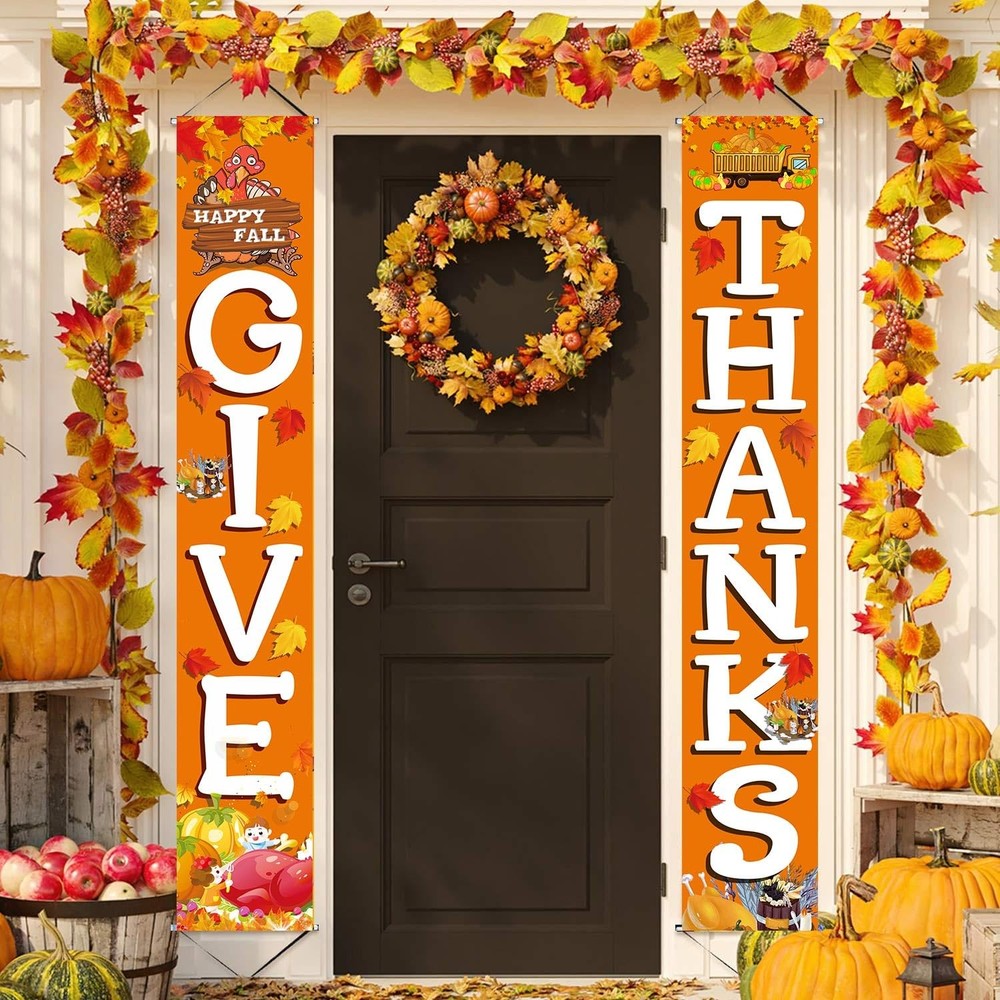 Happy Fall Thanksgiving Door Banner Outdoor Decor Harvest Porch Banners