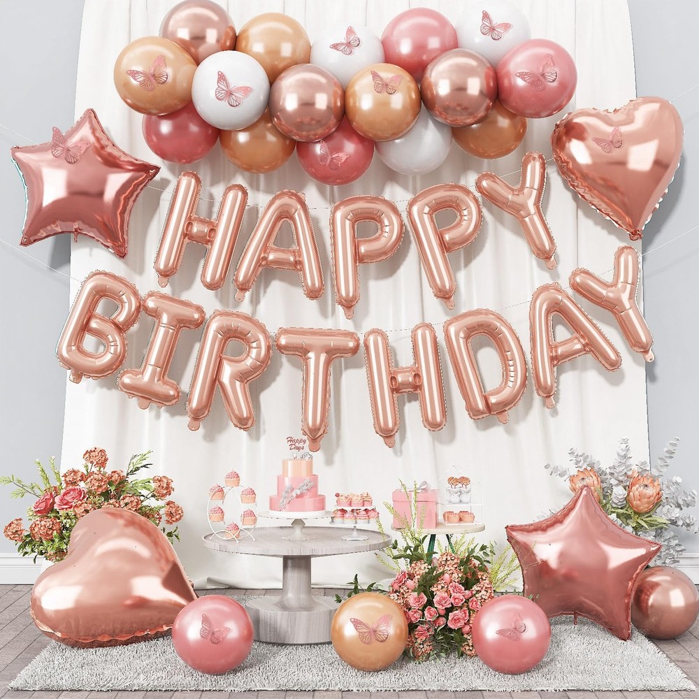 Letras Happy Birthday Globos 49PCS Rose Gold Decoracion De Cumpleaños Para Mujer