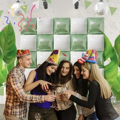 Square Foil Sage Green and White Balloon Wall Backdrop Tunnel Flat Double Sided