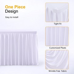 White Polyester Table Clothes for 8 Foot Rectangle Tables, Wrinkle Free Fitted T