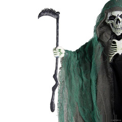 23″ Hanging Black & Green Skeleton Reaper with Scythe Halloween Decoration