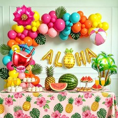 178pcs Hawaiian Luau Party Decorations, Foil Balloons Arch Kit Garland Palm T…