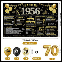70th Birthday Decorations for Men Black Gold, 37PCS 70th Birthday Party 70/1956