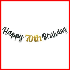 Glitter Happy 70th Birthday Banner Double Sized Paper 70 Black