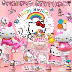 124 Pcs Hello Kitty Party Decorations Tableware Set Balloons Banners Plates