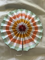 2 Orange, Yellow & Green Paper Accordion Folding 12″ Round Party Decor Rosettes