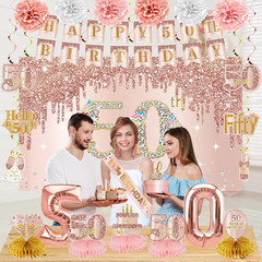 50Th Birthday Decorations Kit for Women, 21Pcs Pink Rose Gold Happy 50 Years Old