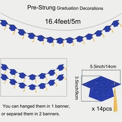 Class of 2026 Blue Glitter Grad Party Decor: Banners, Hats, Garlands, Tassels