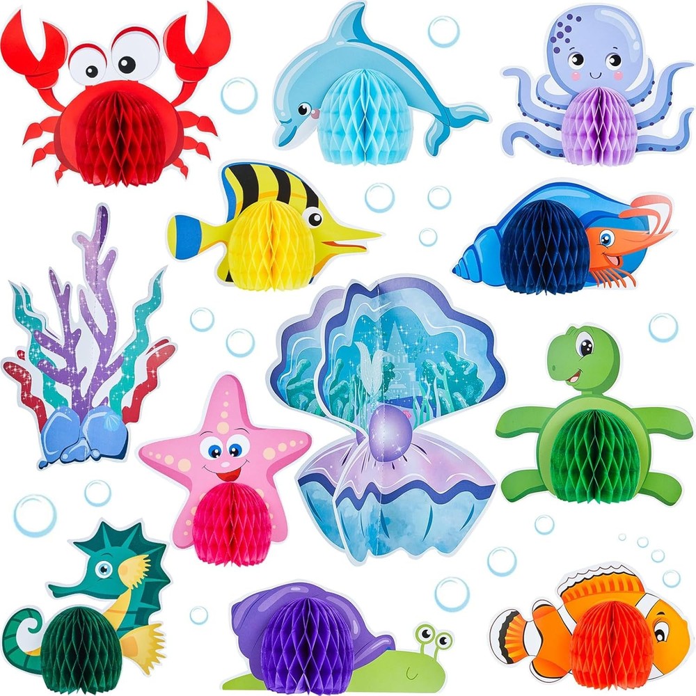 WILLBOND 12 Pieces Under The Sea Honeycomb Centerpiece Ocean Themed Party Table