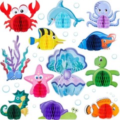 WILLBOND 12 Pieces Under The Sea Honeycomb Centerpiece Ocean Themed Party Table