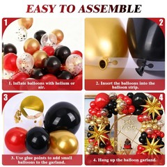 Red Gold Black Balloon Arch Kit for 2026 Graduation Birthday Casino Party Decor