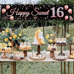 16Th Birthday Decorations Sweet 16 Banner Party Supplies, Rose Gold Happy Sweet