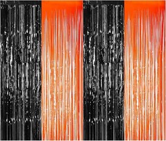 ASTARON Fringe Curtain Tinsel Set Orange Black White Party Photo 2Orange/2Black
