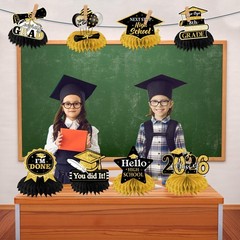 12 PCS Black Gold 8th Grade Congrats Grad 2026 Graduation Centerpiece Topper