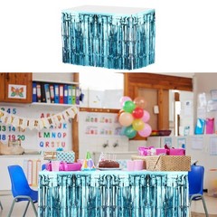 2 Pcs 29×108 Inch Light Blue Metallic Foil Fringe Tinsel Table Skirts
