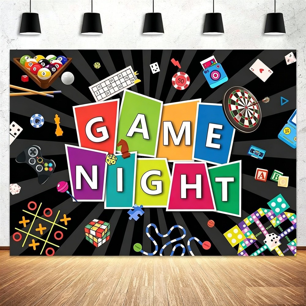 Game Night Happy Birthday Photo Backdrop Background Party Banner Decor