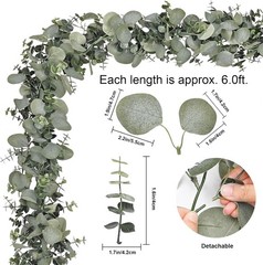 Dolicer 2 Packs 6FT Artificial Eucalyptus Garland, Faux 2 Packs, Grey Green