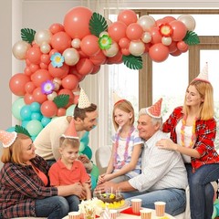 151pcs Tropical Balloon Arch Kit, Coral Red Teal Pastel Green Blue Pearl Gold…