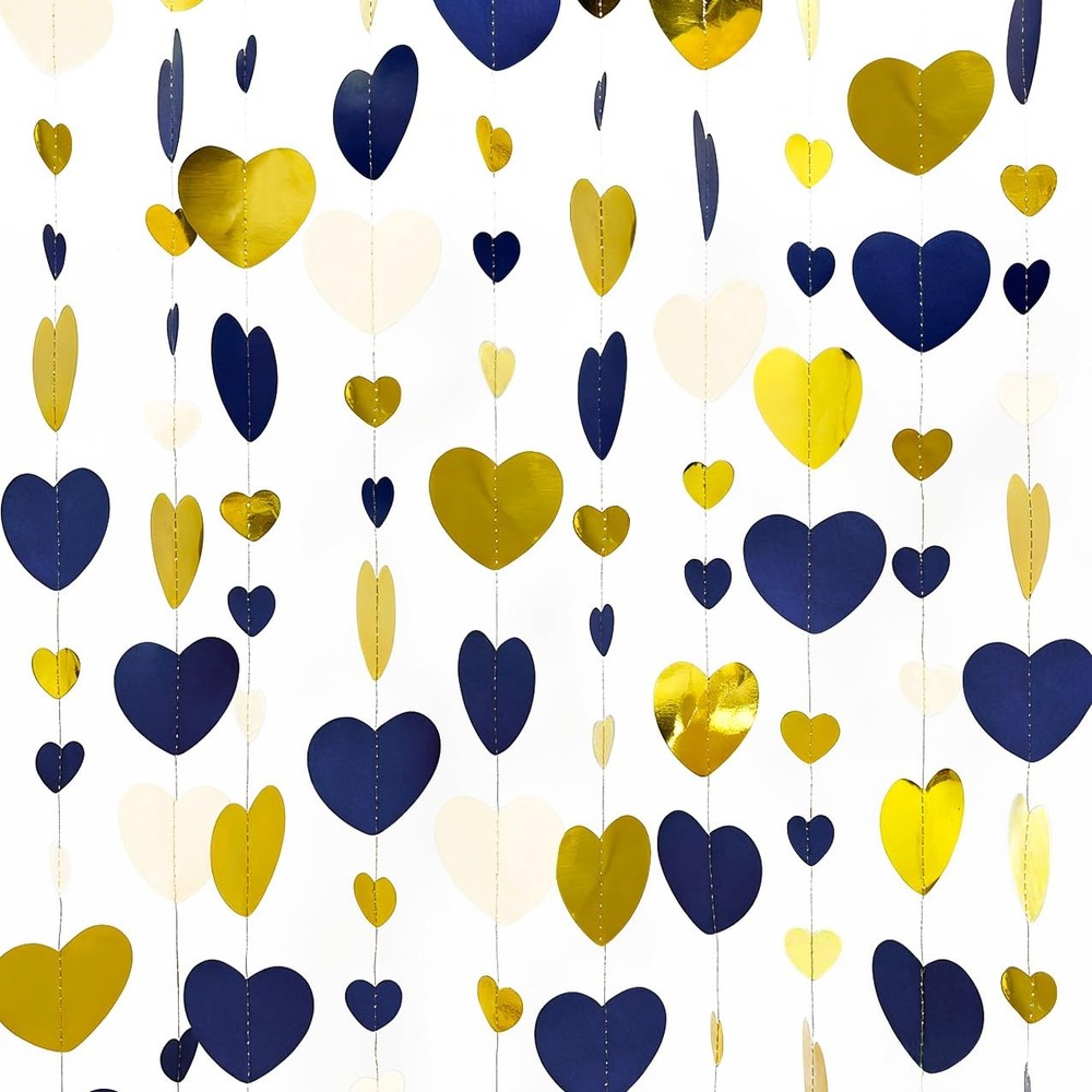 52Ft Valentines Day Party Decorations Navy Blue Gold Love Heart Garland Royal…